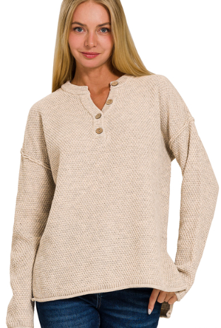 HENLEY STYLE 4 BUTTON LONG SLEEVE TOP