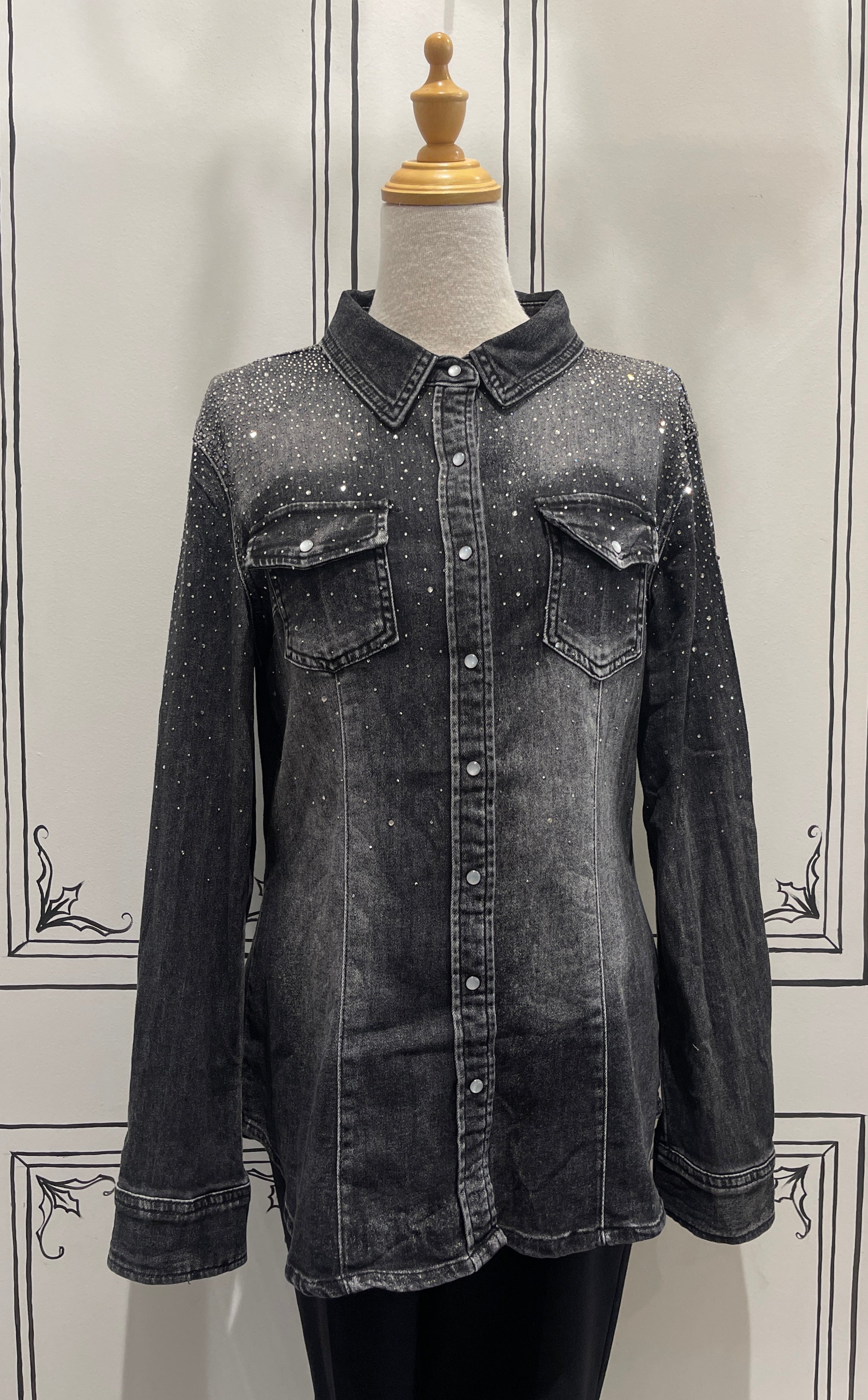 DENIM JACKET WITH ALL OVER RHINESTONE