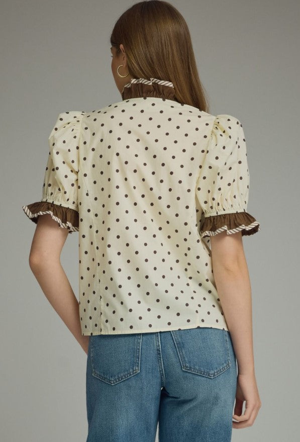POLKA DOT SHORT PUFF SLEEVE TOP
