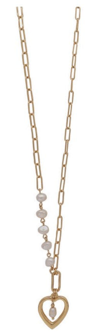 MERX NECKL HOLLOW HRT PENDNT PEARLS