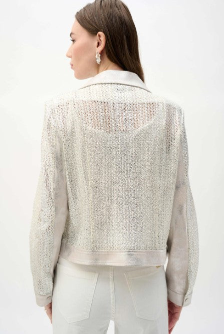 JOSEPH RIBKOFF MOTO KNIT FAUX SUEDE JACKET