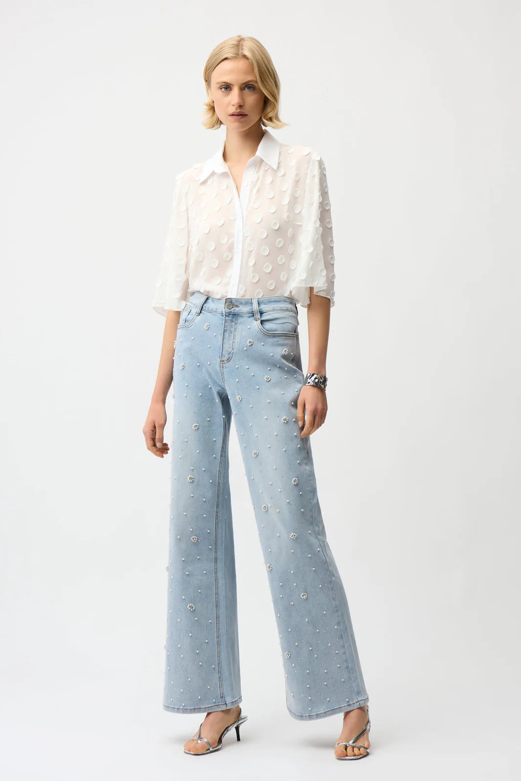 JOSEPH RIBKOFF WIDE LEG JEANS WITH PEARLS
