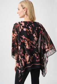JOSEPH RIBKOFF CHIFFON ABSTRACT PONCHO TOP