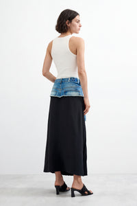 DESIGUAL DENIM WAISTBAND WITH BELT PLEATED SKIRT