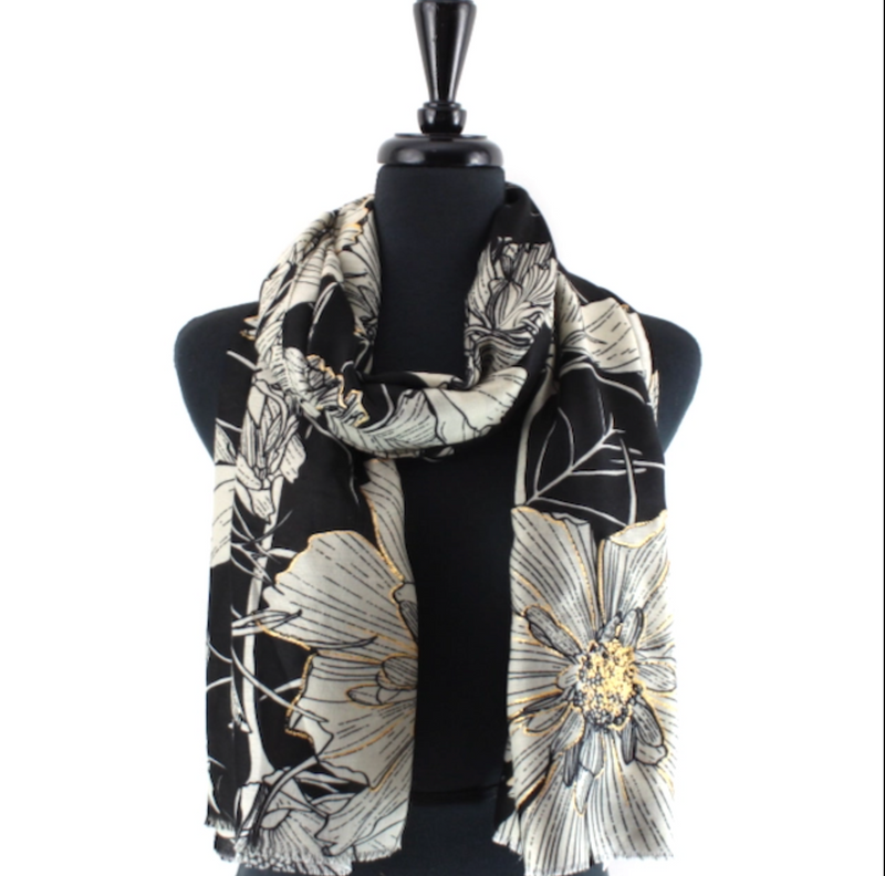 PP SCARF LG FLOWER METALLIC