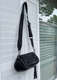 ITALIAN LEATHER ZIP WITH GROMMETS CROSSBODY