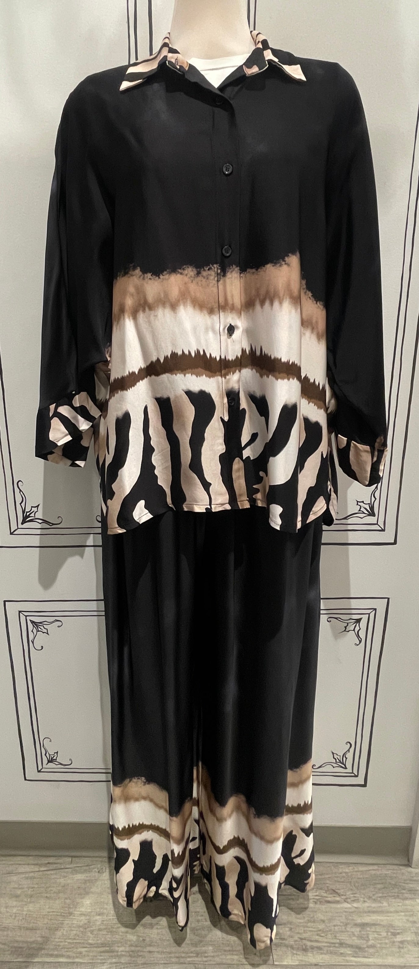 2 PIECE SET - 3/4 SLEEVE BUTTON UP WITH PULL ON PANTS