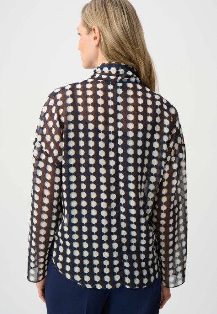 JOSEPH RIBKOFF TOP CHIFFON GEOMETRIC TIE NECK