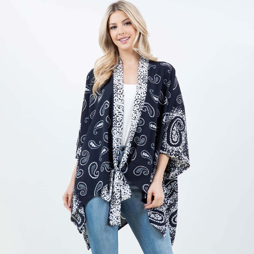 WON KIMONO TIE PRINT NAVY