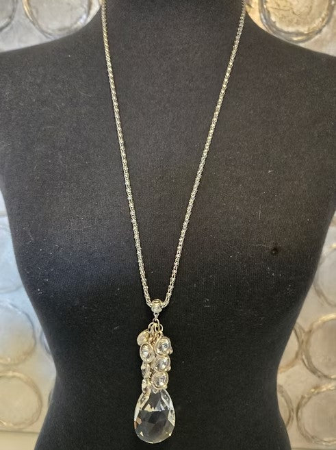 LONG CHAIN CRYSTAL TEARDROP NECKLACE & EARRING SET