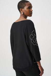 RIBKOFF SWEATER PULLOVER FLOWER APPLIQUE