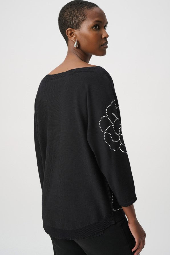 RIBKOFF SWEATER PULLOVER FLOWER APPLIQUE