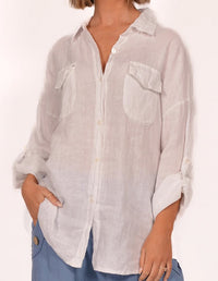 CATHERINE BUTTON UP LINEN DOUBLE POCKET TOP