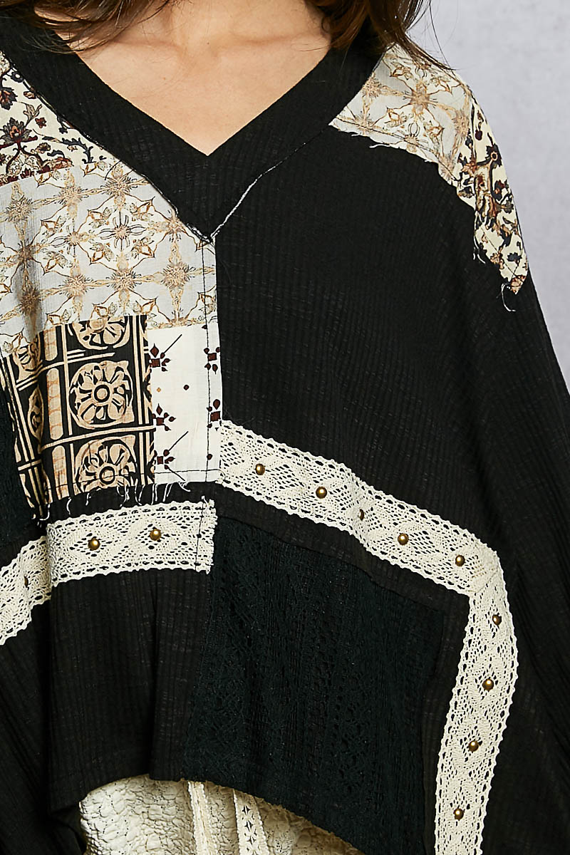 POL TOP V NECK LACE TRIM