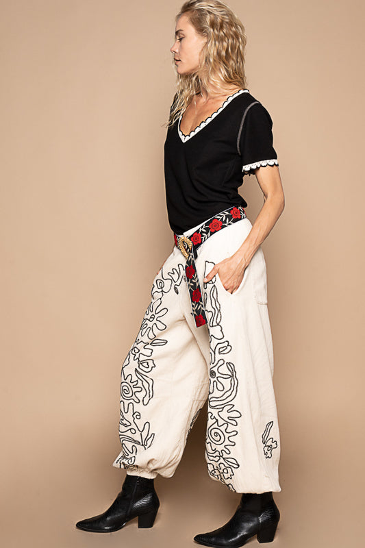 POL PANTS EMBROIDERED DESIGN