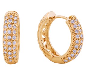 WONA EARR 14K GLD PLATED CZ PAVE HUGGIE