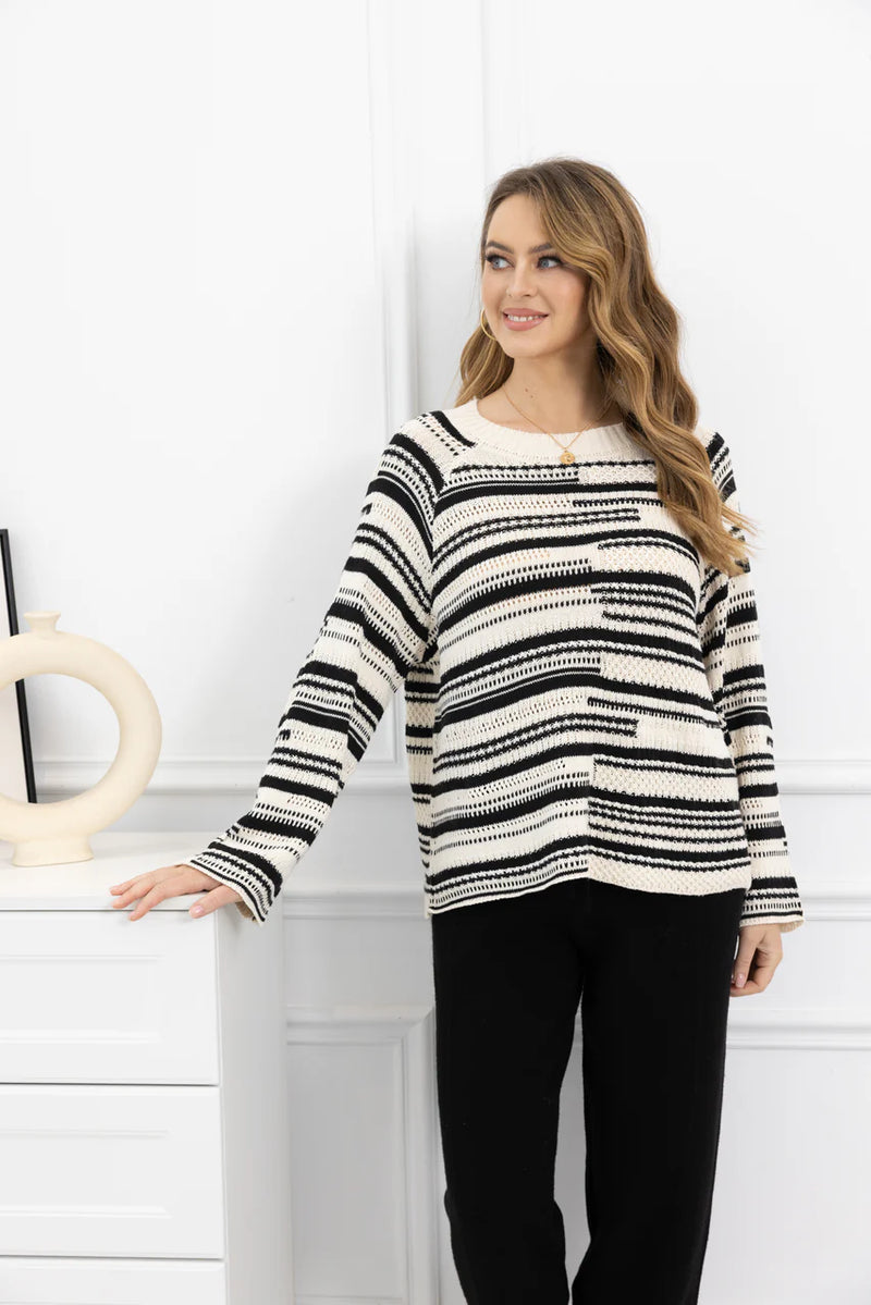 ORANGE KNIT PULLOVER STRIPE