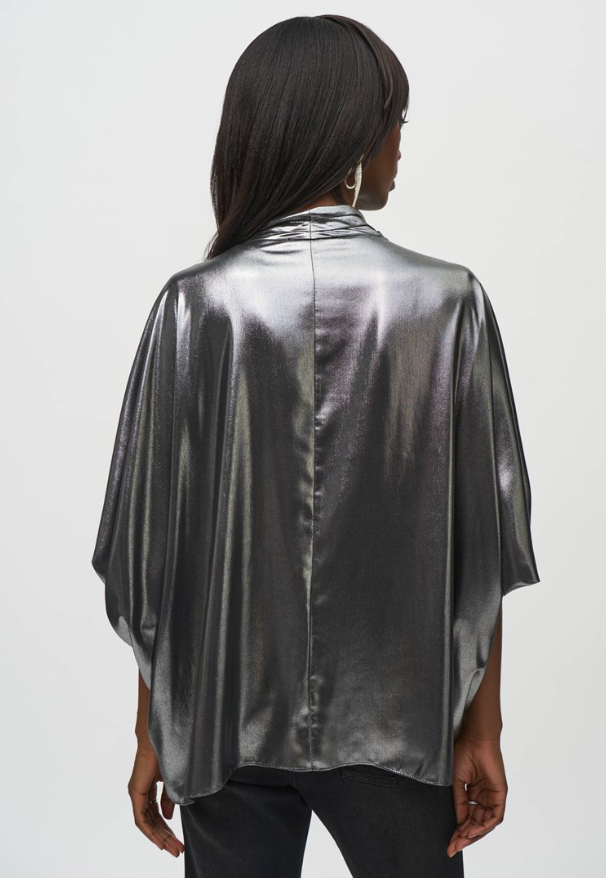 JOSEPH RIBKOFF METALLIC FOIL CHIFFON WRAP TOP