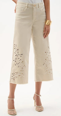 JOSEPH RIBKOFF WIDE LEG EMBROIDERED PANTS