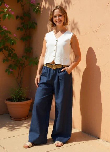CATH PANT LINEN WIDE LEG W/BELT