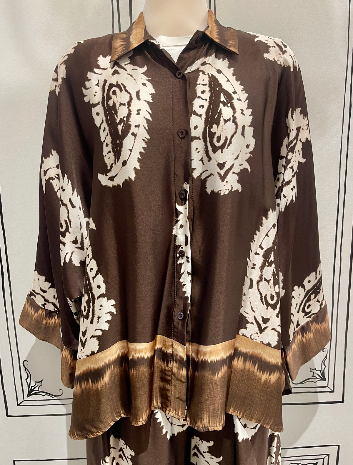 2 PIECE SET - 3/4 SLEEVE BUTTON UP WITH PULL ON PANTS