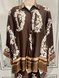 2 PIECE SET - 3/4 SLEEVE BUTTON UP WITH PULL ON PANTS