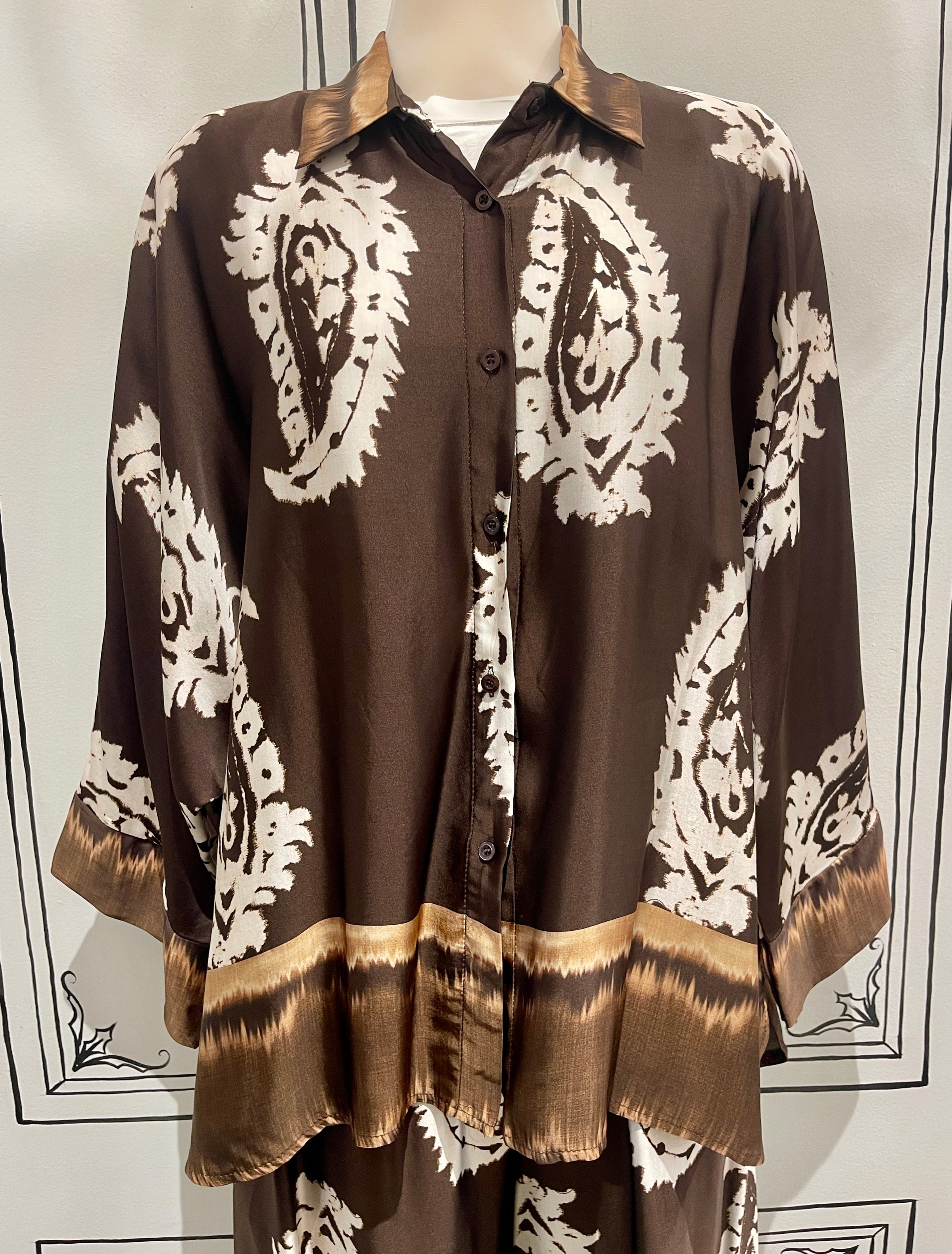 2 PIECE SET - 3/4 SLEEVE BUTTON UP WITH PULL ON PANTS