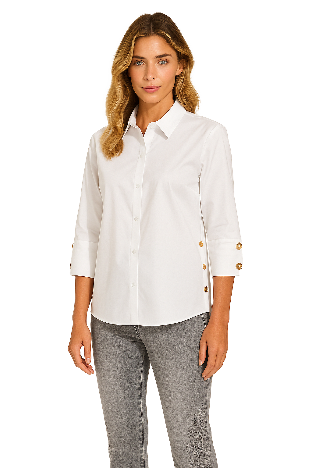 3/4 SLEEVE POLO WITH BUTTON DETAIL