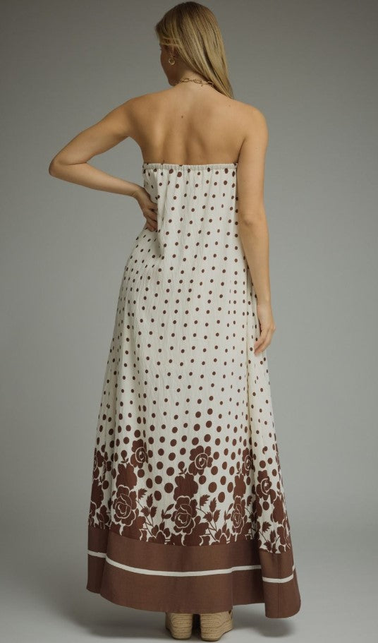STRAPLESS MAXI BORDER FLORAL DRESS