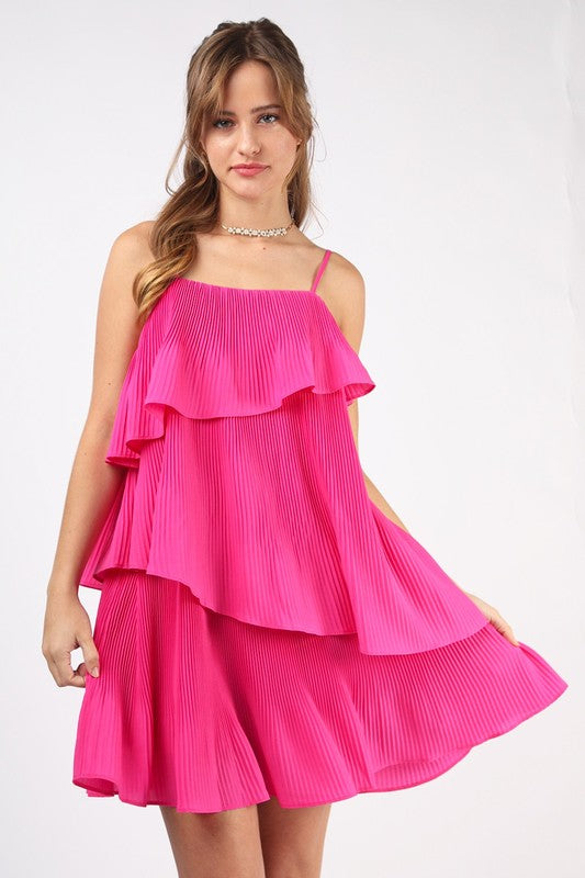 SLEEVELESS PLEATED DRESS