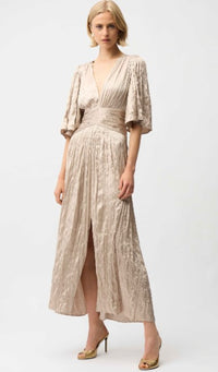 JOSEPH RIBKOFF PLEATED MIDI DRESS FLUTTER SLEEVE