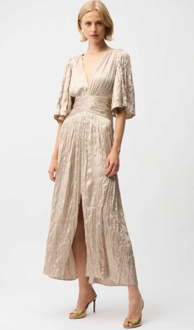 JOSEPH RIBKOFF PLEATED MIDI DRESS FLUTTER SLEEVE