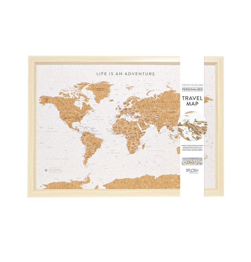 SPLASH FRAMED CORK WORLD MAP LARGE