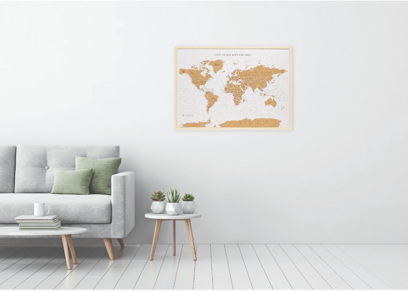 SPLASH FRAMED CORK WORLD MAP LARGE