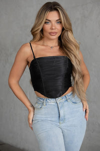 RUCHED STRAPLESS SATIN TOP